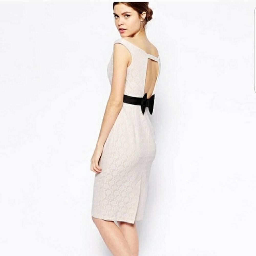 ASOS Bow Back Lace Pencil Dress Pink size 6
